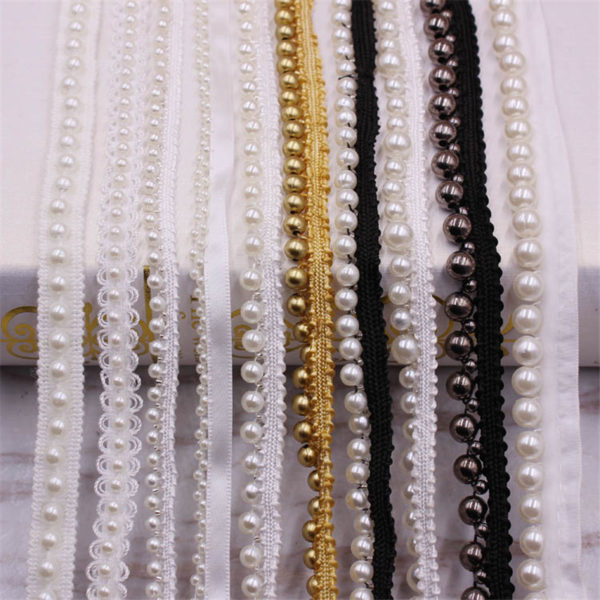 1 Yards White black Pearl Beaded Lace Trim Tape Lace Ribbon African Lace Fabric Collar Dress 1 1 Yards White/black Pearl Beaded Lace Trim Tape Lace Ribbon African Lace Fabric Collar Dress Sewing Garment Headdress Materials