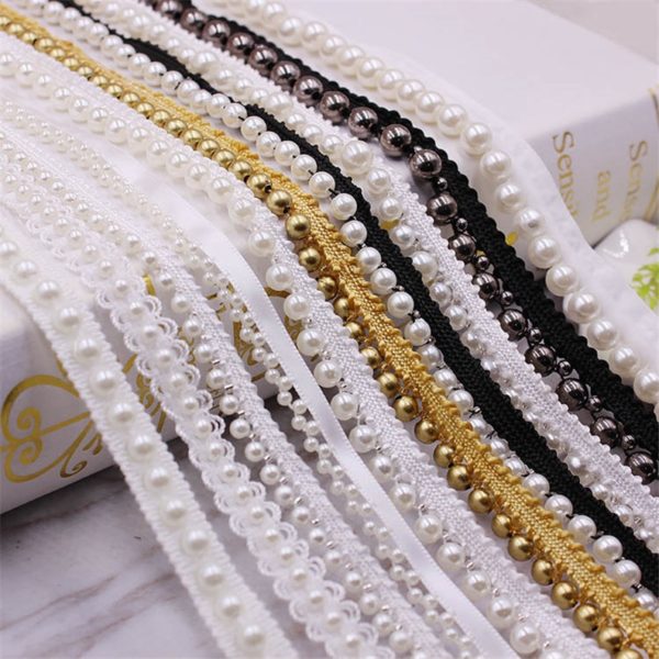 1 Yards White black Pearl Beaded Lace Trim Tape Lace Ribbon African Lace Fabric Collar Dress 1 Yards White/black Pearl Beaded Lace Trim Tape Lace Ribbon African Lace Fabric Collar Dress Sewing Garment Headdress Materials