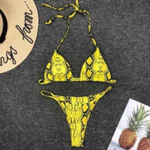 2019 New High Waist Bikini set Yellow Bandeau Swimsuit Sexy Print Thong Bikini Women Swimwear Two Innrech Market.com