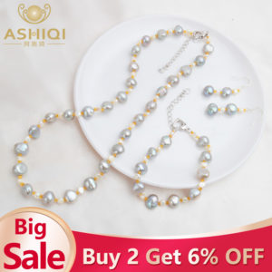 ASHIQI Natural Baroque pearl Jewelry Sets Real Freshwater Pearl Necklace Bracelet 925 Sterling Silver Earrings Women Innrech Market.com