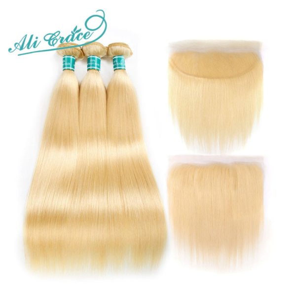 Ali Grace Hair Blonde 613 Bundles With Frontal Brazilian Straight Bundles with Closure 13 4 Remy Ali Grace Hair Blonde 613 Bundles With Frontal Brazilian Straight Bundles with Closure 13*4 Remy Blonde Bundles With Frontal