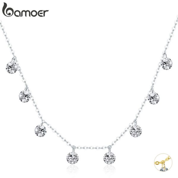 BAMOER Real 925 Sterling Silver Dazzling Cubic Zircon Round Circle CZ Pendant Necklaces for Women Sterling BAMOER Real 925 Sterling Silver Dazzling Cubic Zircon Round Circle CZ Pendant Necklaces for Women Sterling Silver Jewelry SCN299