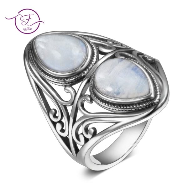 Charms 6x9MM Natural Rainbow Moonstone Rings Women s 925 Sterling Silver Jewelry Ring Vintage Anniversary Party Charms 6x9MM Natural Rainbow Moonstone Rings Women's 925 Sterling Silver Jewelry Ring Vintage Anniversary Party Gifts For Women