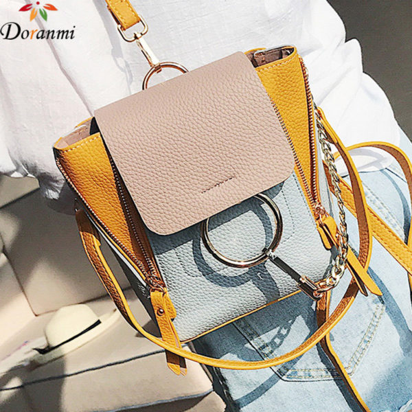 DORANMI Leather Women s Backpack Back Shoulder Bags 2019 Contrast Color Chain Rucksack Female Small Schoolbag DORANMI Leather Women's Backpack Back Shoulder Bags 2019 Contrast Color Chain Rucksack Female Small Schoolbag Mochila Mujer B077