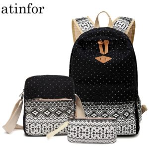 Dot Canvas Printing Backpack Women School Back Bags for Teenage Girls Cute Black Set Travel Backpacks Innrech Market.com