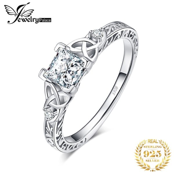 JPalace Celtic Knot Princess CZ Engagement Ring 925 Sterling Silver Rings for Women Anniversary Wedding Rings JPalace Celtic Knot Princess CZ Engagement Ring 925 Sterling Silver Rings for Women Anniversary Wedding Rings Silver 925 Jewelry