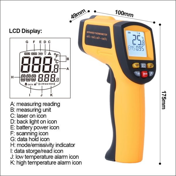 RZ IR Infrared Thermometer Thermal Imager Handheld Digital Electronic Outdoor Non Contact Laser Pyrometer Point Gun 3 RZ IR Infrared Thermometer Thermal Imager Handheld Digital Electronic Outdoor Non-Contact Laser Pyrometer Point Gun Thermometer