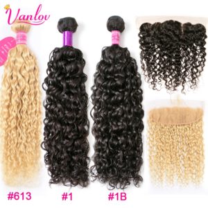 Vanlov Human Hair Bundles With Frontal Brazilian Water Wave With Closure Frontal With Bundles 1B 1 Innrech Market.com