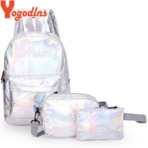 Yogodlns 2019 Holographic Laser Backpack Embroidered Crybaby Letter Hologram Backpack set School Bag shoulder bag penbag Innrech Market.com