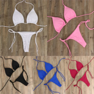 2pcs Bikini Set Padded Bra Women Push up Triangle Solid Swimwear Bandage Bathing Suit Swimsuit Swimming Innrech Market.com