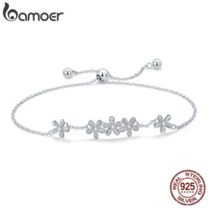 BAMOER Genuine 925 Sterling Silver Luminous Daisy Flower Women Bracelets Clear CZ Fashion Bracelet Jewelry Making Innrech Market.com