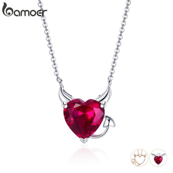 BAMOER New Collection 100 925 Sterling Silver Devil Wings Red CZ Necklaces Pendant For Women Fashion BAMOER New Collection 100% 925 Sterling Silver Devil Wings Red CZ Necklaces Pendant For Women Fashion Silver Jewelry SCN286