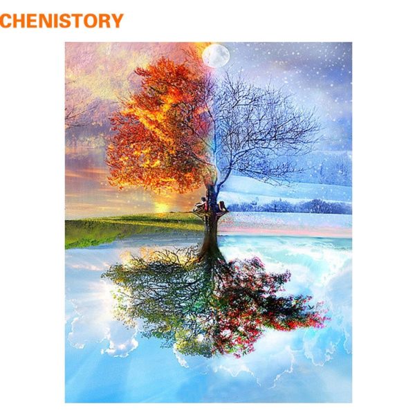 CHENISTORY Frameless Four Seasons Tree Landscape DIY Painting By Numbers Kit Paint On Canvas Painting Calligraphy CHENISTORY Frameless Four Seasons Tree Landscape DIY Painting By Numbers Kit Paint On Canvas Painting Calligraphy For Home Decor