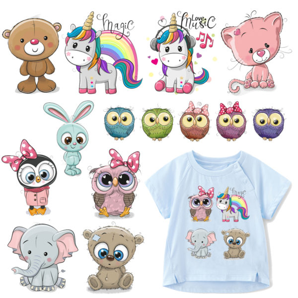 Cute Animal Patches Set Iron on Transfer Unicorn Owl Cat Dog Patches for Girl Kids Clothing Cute Animal Patches Set Iron on Transfer Unicorn Owl Cat Dog Patches for Girl Kids Clothing DIY Heat Transfer Vinyl Stickers