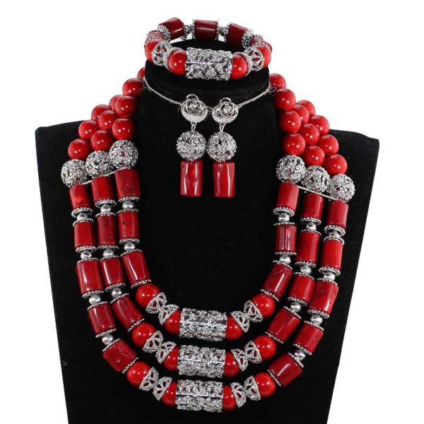Elegant Red and Silver Bridal Coral Beads Jewelry Set Red Nigerian African Real Coral Beads Women 1 Elegant Red and Silver Bridal Coral Beads Jewelry Set Red Nigerian African Real Coral Beads Women Jewelry Set CNR067