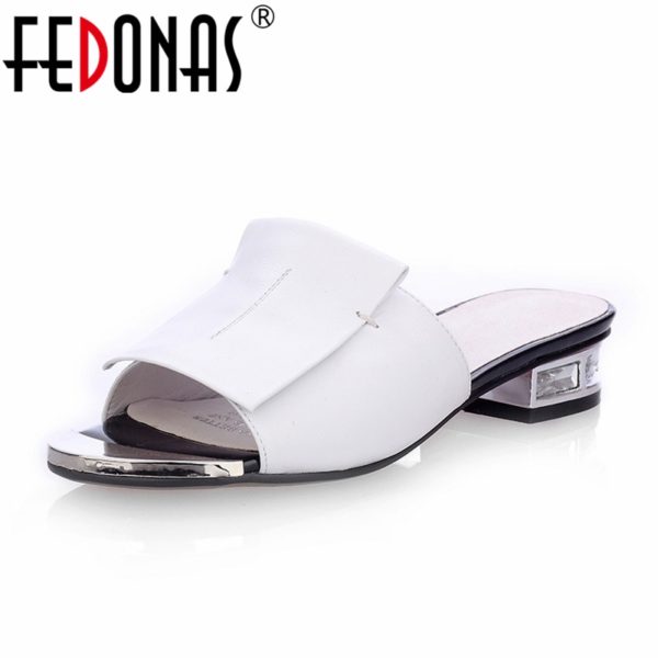 FEDONAS 2019 New Women Summer High Quality Square High Heels Pumps Genuine Leather Shoes Woman Sandals FEDONAS 2019 New Women Summer High Quality Square High Heels Pumps Genuine Leather Shoes Woman Sandals Open Toe Ladies Slippers