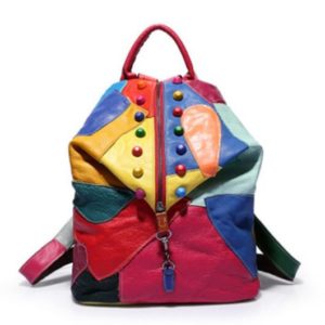 Fashion backpack leather stitching retro ladies backpack in Europe and America Innrech Market.com