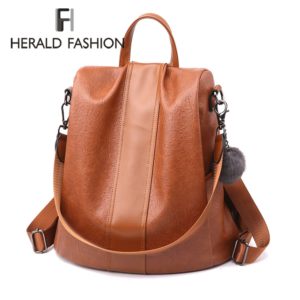 HERALD FASHION Quality Leather Anti thief Women Backpack Large Capacity Hair Ball School Bag for Teenager Innrech Market.com