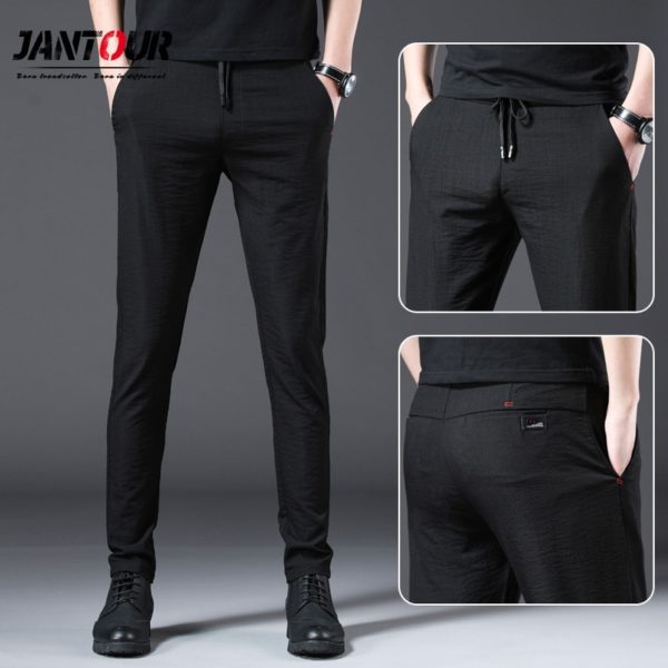 Jantour 2019 Fashion Men Pants Slim Fit Spring summer High Quality Business Flat Classic Full Length 1 Jantour 2019 Fashion Men Pants Slim Fit Spring summer High Quality Business Flat Classic Full Length thin Casual Trousers male