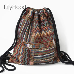 LilyHood Women Fabric Backpack Female Gypsy Bohemian Boho Chic Aztec Ibiza Tribal Ethnic Ibiza Brown Drawstring Innrech Market.com