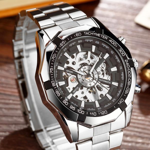 Luxury Silver Automatic Mechanical Watches for Men Skeleton Stainless Steel Self wind Wrist Watch Men Clock Luxury Silver Automatic Mechanical Watches for Men Skeleton Stainless Steel Self-wind Wrist Watch Men Clock relogio masculino