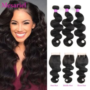Mesariel Body Wave Bundles With Closure Brazilian Hair Weave 3 4 Bundles With Closure Non Remy Innrech Market.com