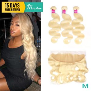 Monstar Remy Blonde Color Hair Body Wave 2 3 4 Bundles with 13x4 Ear to Ear Innrech Market.com