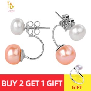 NYMPH Double Pearl Earrings For Women Pearl Jewelry Natural Freshwater Pearl Stud Earrings 925 Silver Innrech Market.com