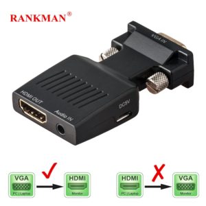 Rankman VGA Male to HDMI Female Converter with Audio Adapter Cables 1080P for HDTV Monitor Projector Innrech Market.com