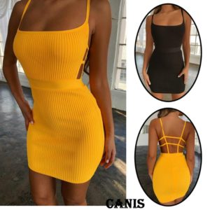 Summer Sexy Bandage Hollow Out Dress Women Fashion Sleeveless Backless Bodycon Party Club Dress Mini Wrap Home v1 VC