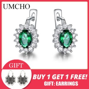 UMCHO 925 Sterling Silver Earrings Gemstone Created Emerald Clip Earrings For Female Birthday Anniversary Gifts Fine Innrech Market.com