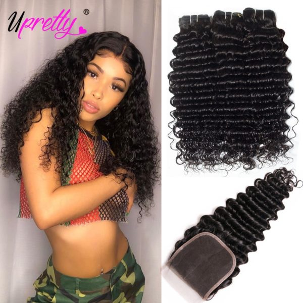 Upretty Hair Brazilian Hair Weave Bundles With Closure 3 Bundle With Lace Closure Remy Human Hair Upretty Hair Brazilian Hair Weave Bundles With Closure 3 Bundle With Lace Closure Remy Human Hair Deep Wave Bundles With Closure