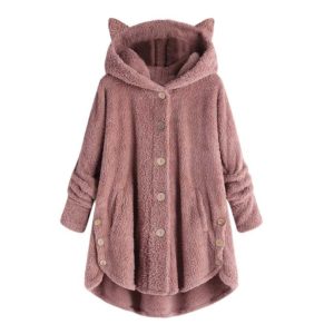 Women Flannel Coat Pockets Solid fleece Tops Hooded Pullover Loose Hoodies Plus Size Cat Ear Cute 3 Innrech Market.com