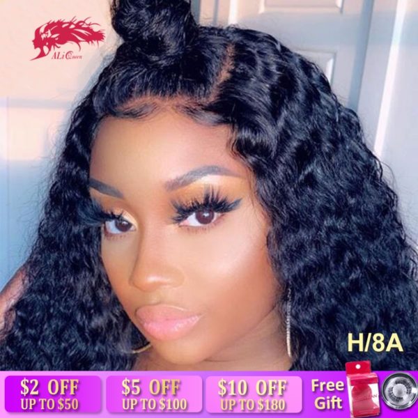 Ali Queen 13x6 Lace Front Wig Natural Color 8 26 High Ratio 8A Brazilian Deep Wave Ali Queen 13x6 Lace Front Wig Natural Color 8"-26" High Ratio 8A Brazilian Deep Wave Curly Remy Human Hair Wigs For Women