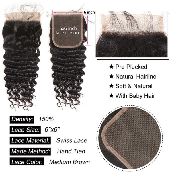 Deep Wave Human Hair Bundles With Closure 6x6 Free Part Pre Plucked Brazilian Bundles With Closure 2 Deep Wave Human Hair Bundles With Closure 6x6 Free Part Pre Plucked Brazilian Bundles With Closure Remy Hair Extension AliPearl
