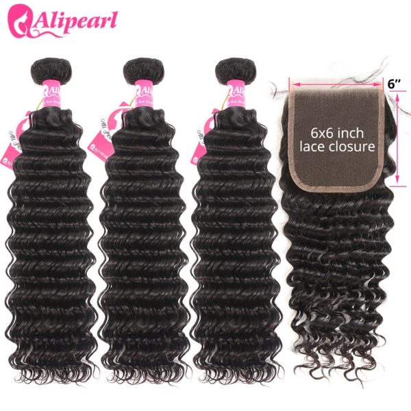 Deep Wave Human Hair Bundles With Closure 6x6 Free Part Pre Plucked Brazilian Bundles With Closure Deep Wave Human Hair Bundles With Closure 6x6 Free Part Pre Plucked Brazilian Bundles With Closure Remy Hair Extension AliPearl