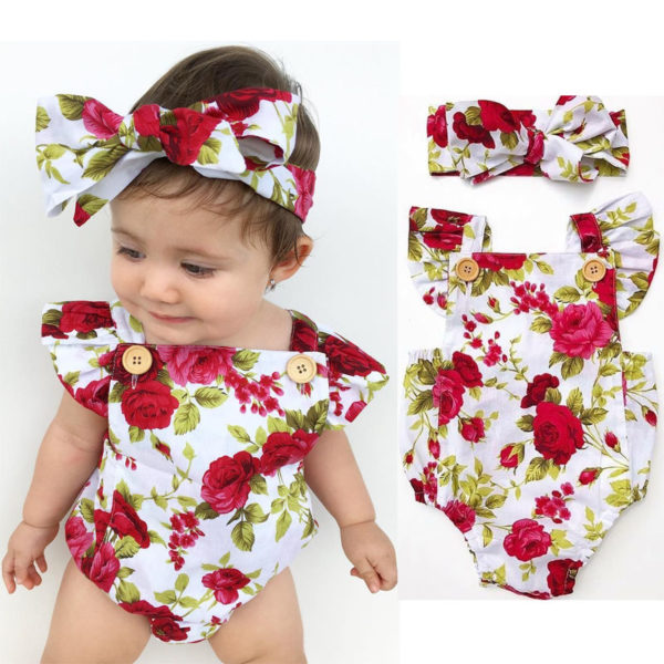 2018 Cute Floral Romper 2pcs Baby Girls Clothes Jumpsuit Romper Headband 0 24M Age Ifant Toddler 2018 Cute Floral Romper 2pcs Baby Girls Clothes Jumpsuit Romper+Headband 0-24M Age Ifant Toddler Newborn Outfits Set Hot Sale