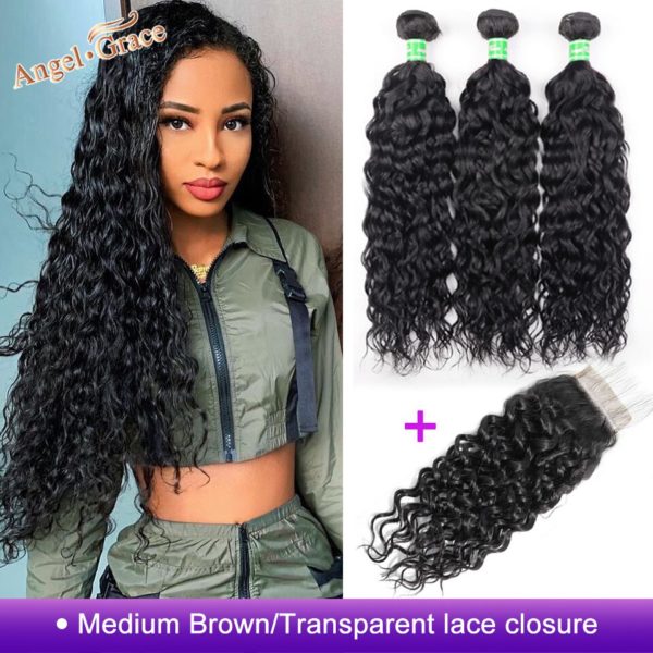AngelGrace Hair Water Wave Bundles With Closure Remy Human Hair 3 Bundles With Closure Brazilian Hair AngelGrace Hair Water Wave Bundles With Closure Remy Human Hair 3 Bundles With Closure Brazilian Hair Weave Bundles With Closure