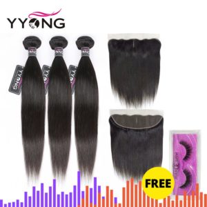 YYong Hair 3 Bundles Brazilian Straight Hair Bundles With Closure Pre Plucked 13 4 Ear To Innrech Market.com