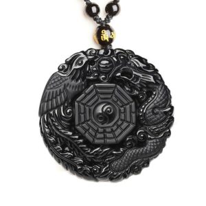 Black Obsidian Carving Dragon and Phoenix Necklace Pendant Obsidian Lucky Pendants Innrech Market.com