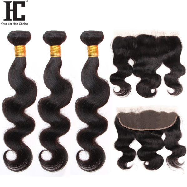 HC Brazilian Body Wave With Frontal Ear To Ear Lace Frontal Closure With Bundles Non Remy HC Brazilian Body Wave With Frontal Ear To Ear Lace Frontal Closure With Bundles Non Remy Human Hair Weave 3 Bundle With Frontal