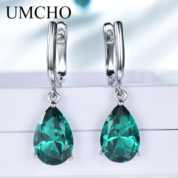 UMCHO Created Green Emerald Gemstone Clip Earrings for Women Solid 925 Sterling Silver Anniversary Wedding Party UMCHO Created Green Emerald Gemstone Clip Earrings for Women Solid 925 Sterling Silver Anniversary Wedding Party Gifts Jewelry