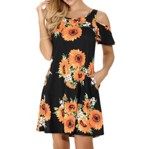 Women s Casual Off Shoulder Dress Short Sleeve Flower Print Loose Summer Mini Dress Fashion beach Innrech Market.com