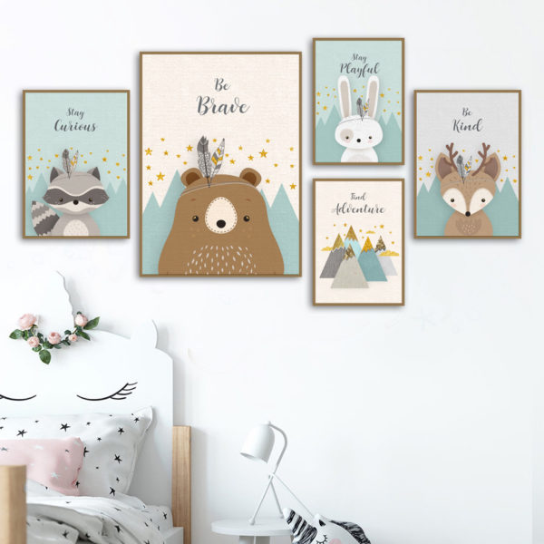 Bear Rabbit Fox Deer Nursery Wall Art Canvas Painting Cartoon Nordic Posters And Prints Wall Pictures 2 Bear Rabbit Fox Deer Nursery Wall Art Canvas Painting Cartoon Nordic Posters And Prints Wall Pictures Girl Boy Kids Room Decor