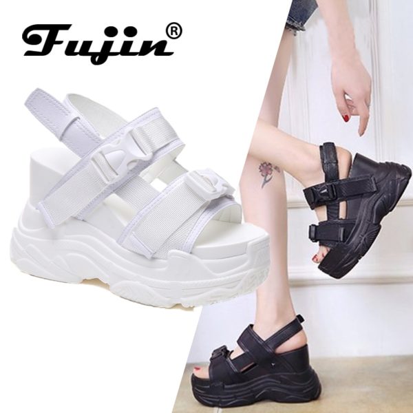 Fujin High Heeled Sandals Female Increased Shoes Thick Bottom Summer 2019 New Women Shoes Wedge with Fujin High Heeled Sandals Female Increased Shoes Thick Bottom Summer 2019 New Women Shoes Wedge with Open Toe Platform Shoes
