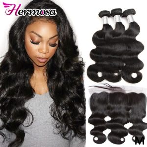 Hermosa Human Hair 3 Bundles With Frontal Closure Brazilian Body Wave 13x4 Lace Frontal With Bundles Innrech Market.com
