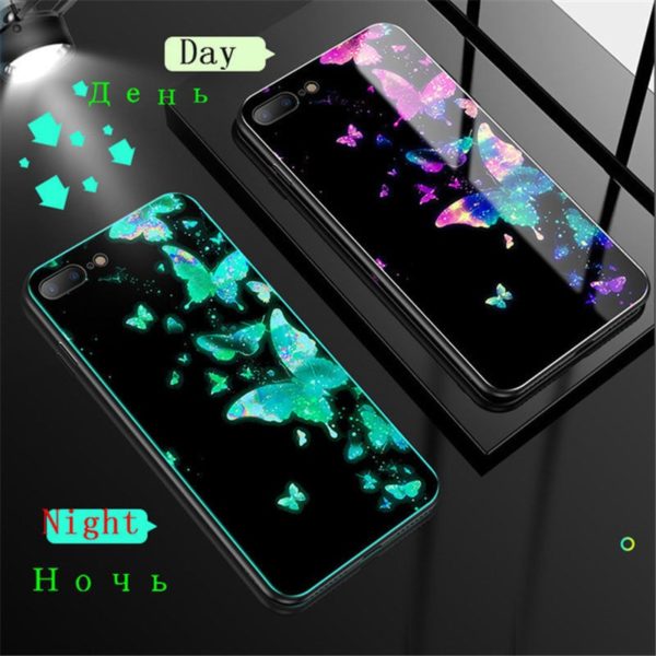Luminous Tempered Glass Case For iPhone 5 5S SE 6 6S 7 8 Plus Case Back Luminous Tempered Glass Case For iPhone 5 5S SE 6 6S 7 8 Plus Case Back Cover For iPhone X XR XS 11 Pro Max Case Cover Cell Bag