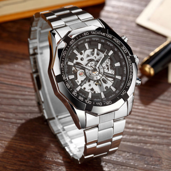 Luxury Silver Automatic Mechanical Watches for Men Skeleton Stainless Steel Self wind Wrist Watch Men Clock 1 Luxury Silver Automatic Mechanical Watches for Men Skeleton Stainless Steel Self-wind Wrist Watch Men Clock relogio masculino
