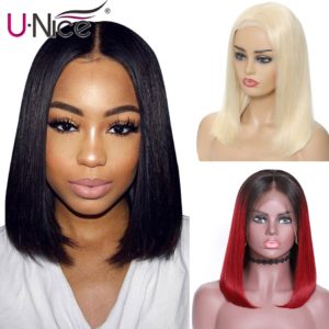 UNice Hair 13x4 6 Blonde Short Lace Front Human Hair Wigs Brazilian Remy Hair Bob with Innrech Market.com