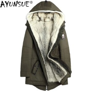 AYUNSUE Parka Real Fur Coat Men Winter Jacket 2019 Natural Wolf Fur Liner Warm Clothes Long Innrech Market.com